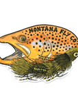 Montana Fly Company Stickers featuring a detailed trout head and fly lure design at Freestone Fly Shop