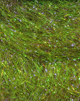 Ice Dub fibers in shimmering olive-green with iridescent sparkle by Hareline Dubbin, Inc at Freestone Fly Shop for fly tying