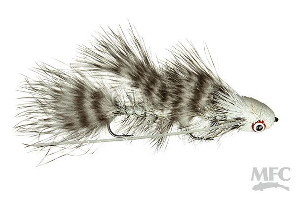 MFC Galloup's Barred Mini Dungeon - White by Montana Fly Company, durable fly fishing lure at Freestone Fly Shop