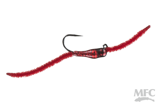 MFC Jake's Depth Charge Jig Worm - Red by Montana Fly Company, durable fishing worm fly at Freestone Fly Shop