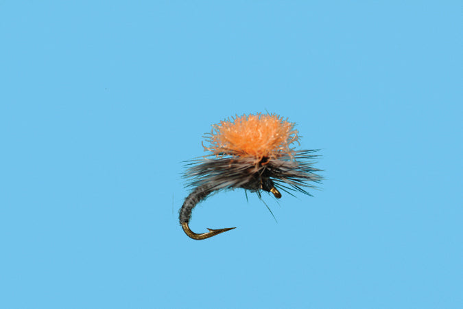 Solitude Flies - Parachute Hi Vis Emerger - Gray with bright orange indicator tied for fly fishing at Freestone Fly Shop
