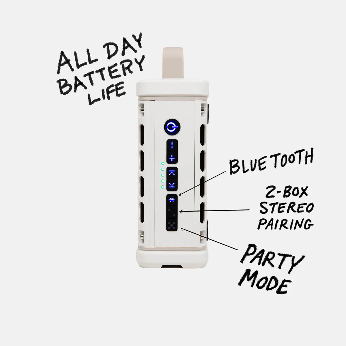 Turtle Box Ranger speaker by Turtlebox Audio showing control panel with Bluetooth and party mode features
