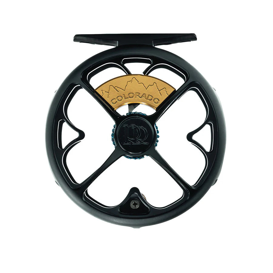 Ross Colorado Fly Reel - Matte Black by Ross Reels showing sleek design and engraved Colorado mountain emblem at Freestone Fly Shop