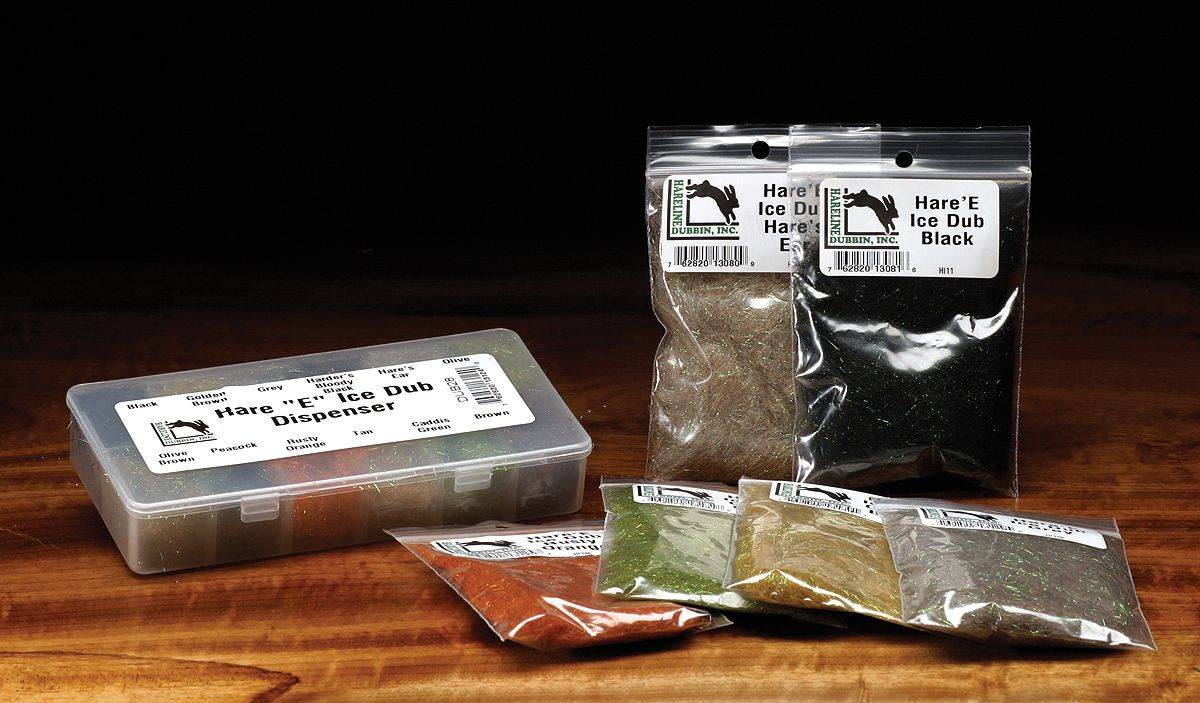 Hare's Ice Dub fly tying materials kit with assorted colors including black, olive, and copper at Freestone Fly Shop