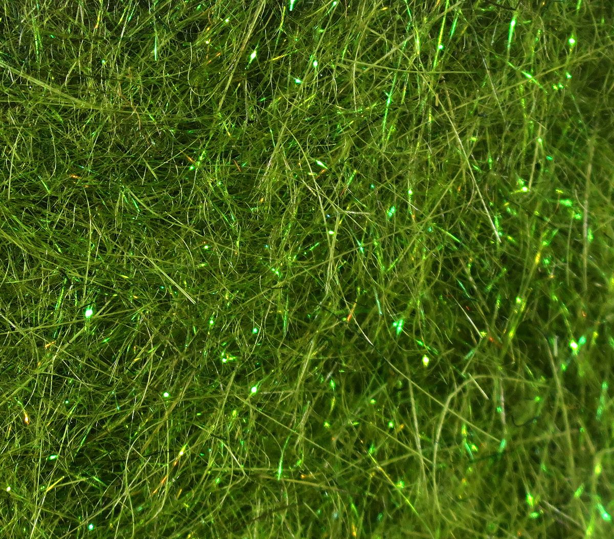Hare's Ice Dub fibers in vivid green with sparkling iridescent highlights for fly tying at Freestone Fly Shop