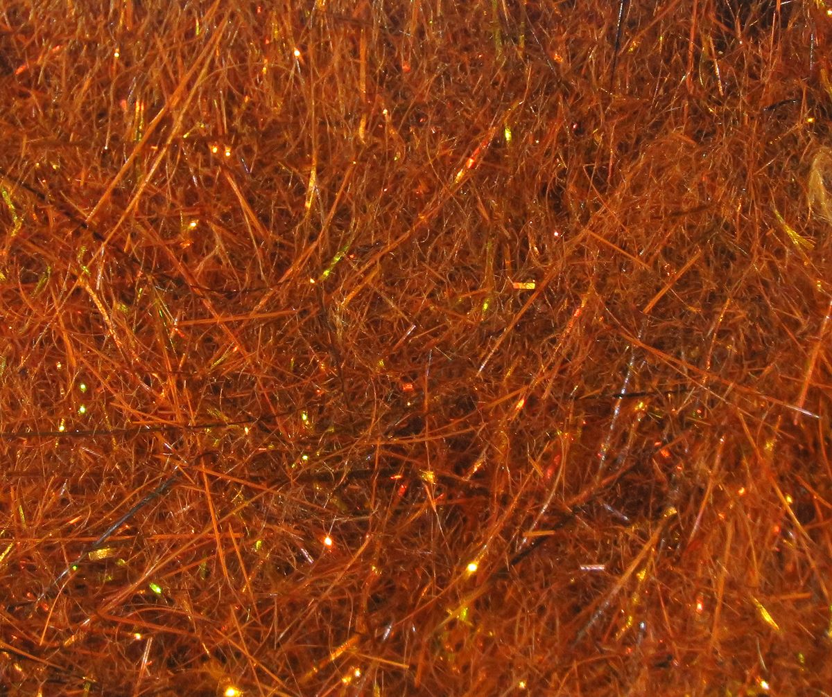 Hare's Ice Dub fibers in rich copper tones with fine iridescent highlights for enhanced fly tying at Freestone Fly Shop