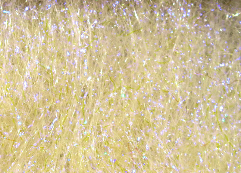 Ice Dub fibers in pale gold shades with iridescent sparkle by Hareline Dubbin, Inc at Freestone Fly Shop for fly tying